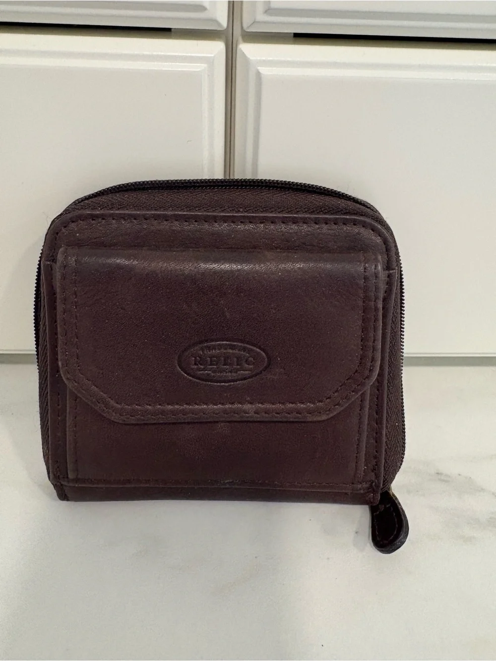 Relic Dark Brown Leather Zip-Around Wallet with Front Flap